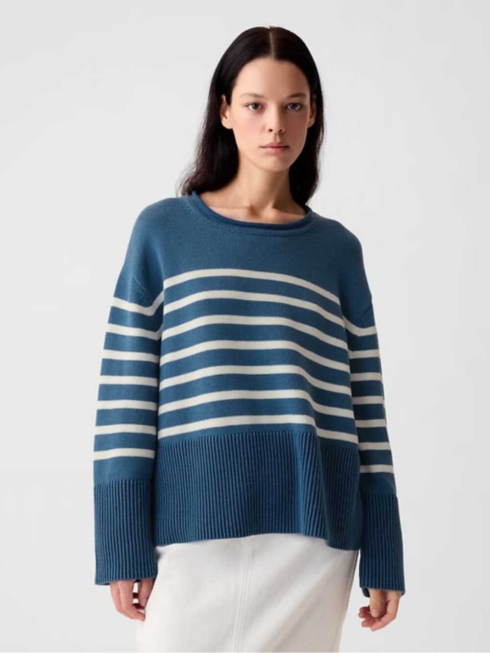 Gap Teal Striped Crewneck Sweater Size M